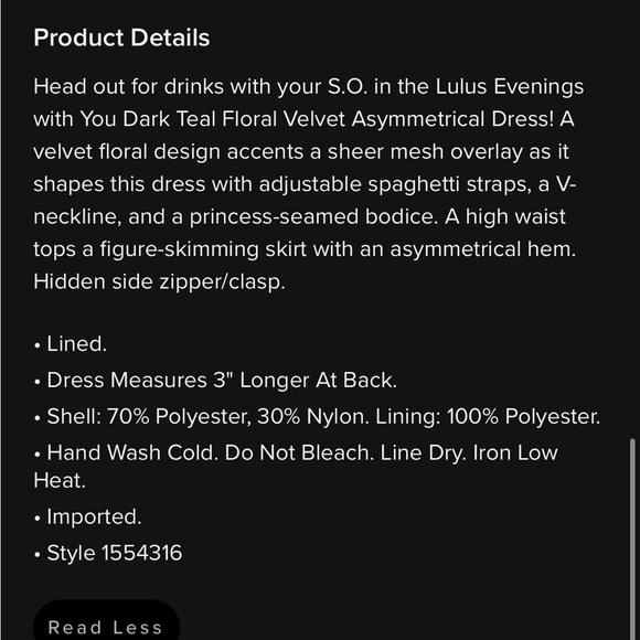 Lulus Dark teal floral velvet asymmetrical dress - Picture 7 of 7